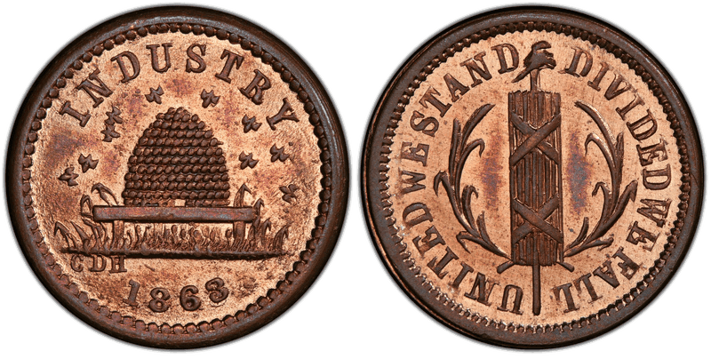 (1863) Copper-Nickel Civil War Patriotic Token F-188/435d, Industry-United We Stand