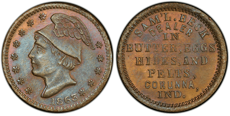 (1863) Brass Civil War Store Card F-190A-1b, Sam'l. Beck IN