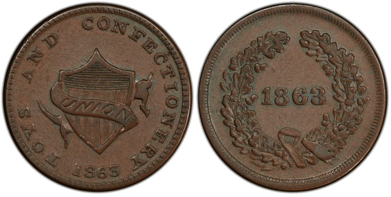 (1863) Copper Civil War Patriotic Token F-194/424a, Toys and Confectionery