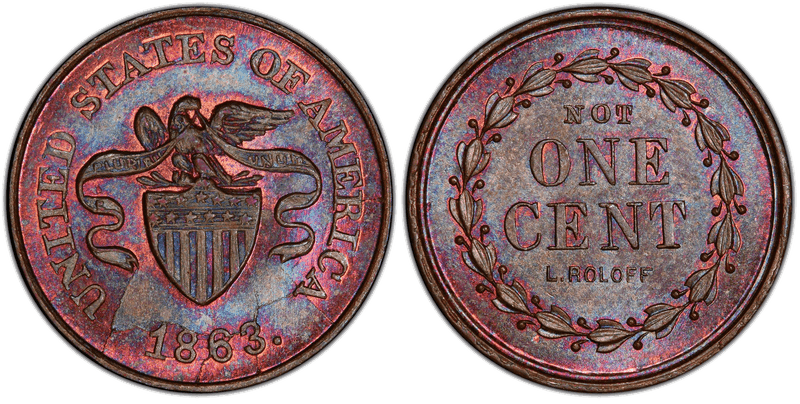 (1863) Copper Civil War Patriotic Token F-195/378a, Not One Cent