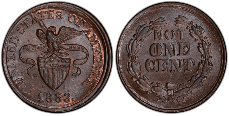 (1863) Civil War Patriotic Token F-196/355a, Not One Cent
