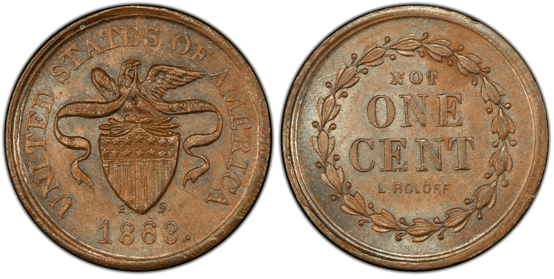 (1863) Copper Civil War Patriotic Token F-197/378a, U.S.A.-Not One Cent