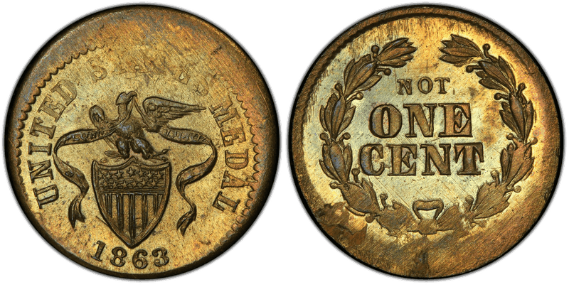 (1863) Brass Civil War Patriotic Token F-199/359b, Not One Cent