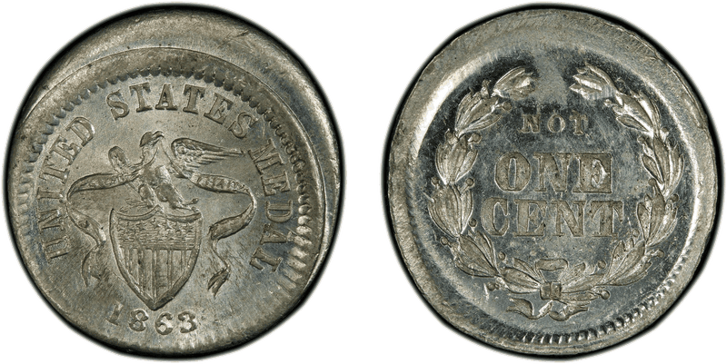 (1863) White Metal Civil War Patriotic Token F-199/360e, Not One Cent