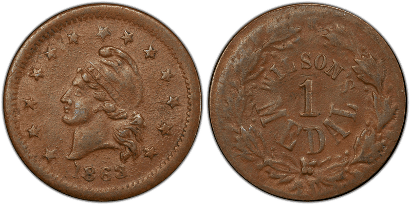 (1863) Civil War Patriotic Token F-19/396a, Wilson's Medal