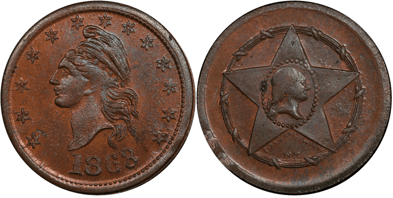 (1863) Copper Civil War Patriotic Token F-1/105a, Liberty-Washington