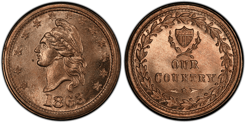 (1863) Copper-Nickel Civil War Patriotic Token F-1/229d, Our Country