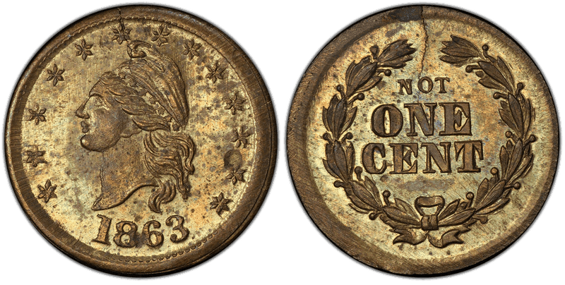 (1863) Brass Civil War Patriotic Token F-1/359b, Not One Cent