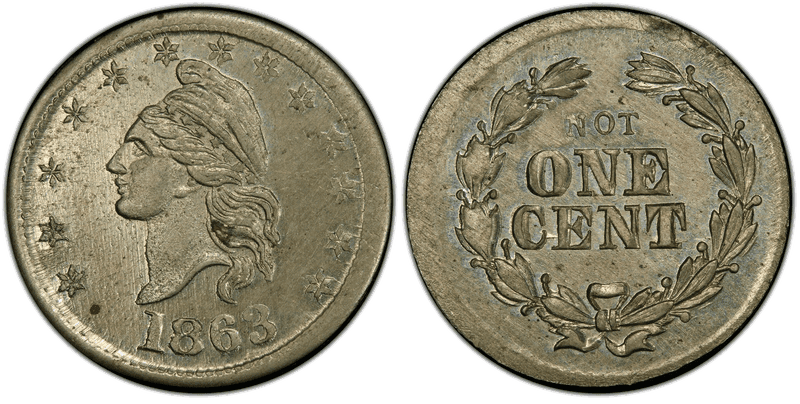 (1863) German Silver Civil War Patriotic Token F-1/359j, Not One Cent
