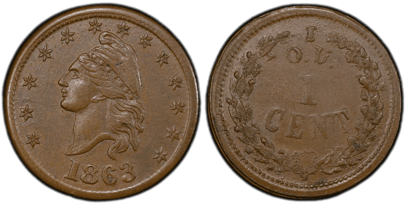 (1863) Copper Civil War Patriotic Token F-1/391a, I.O.U. 1 Cent