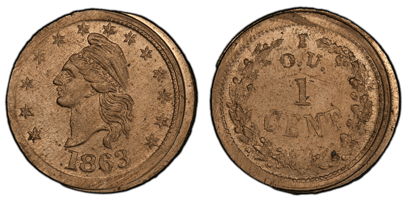 (1863) Civil War Patriotic Token F-1/391d, I.O.U. 1 Cent
