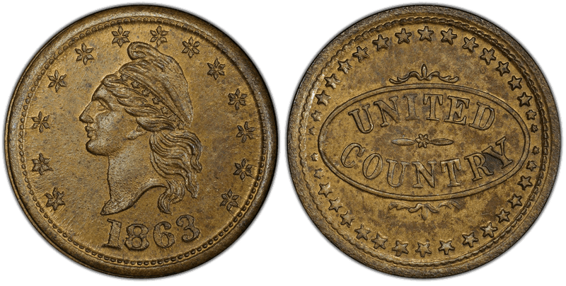 (1863) Brass Civil War Patriotic Token F-1/436b, United Country