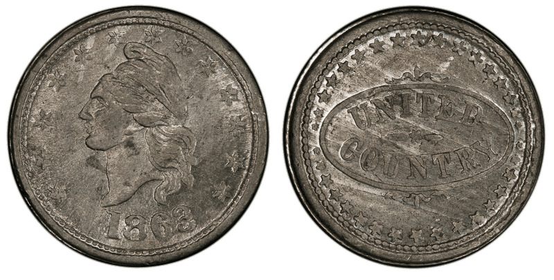 (1863) White Metal Civil War Patriotic Token F-1/436e, United Country