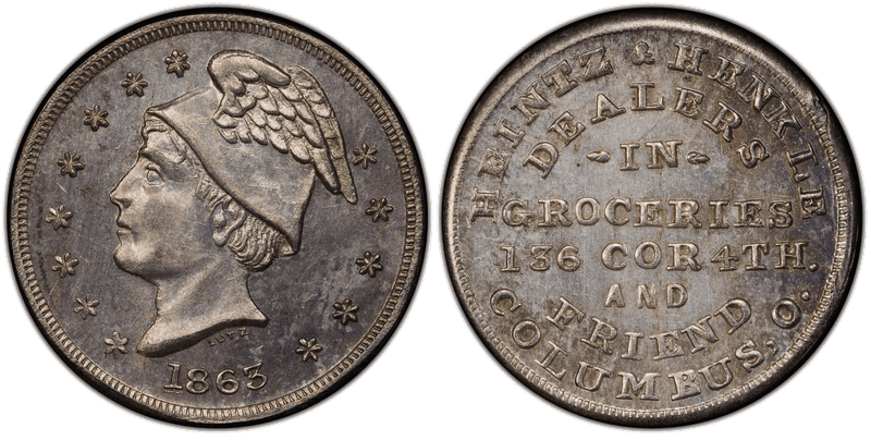 (1863) Silver Civil War Store Card F-200B-2f, Heintz & Henkle OH