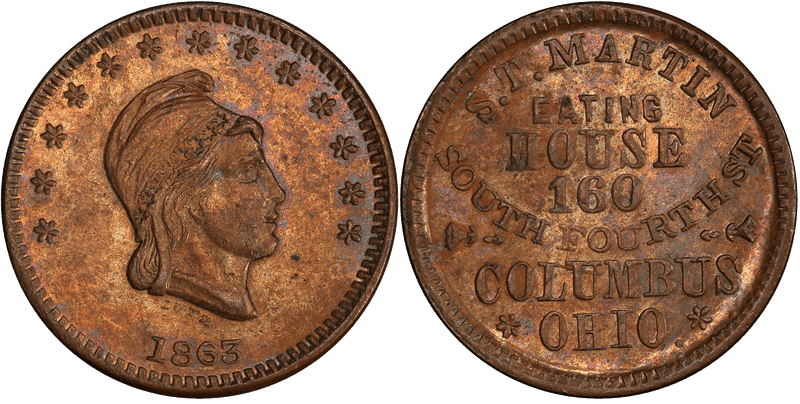 (1863) Copper Civil War Store Card F-200D-1a, S.T. Martin OH