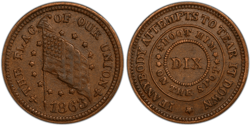(1863) Copper Civil War Patriotic Token F-203/413a, The Flag Of Our Union