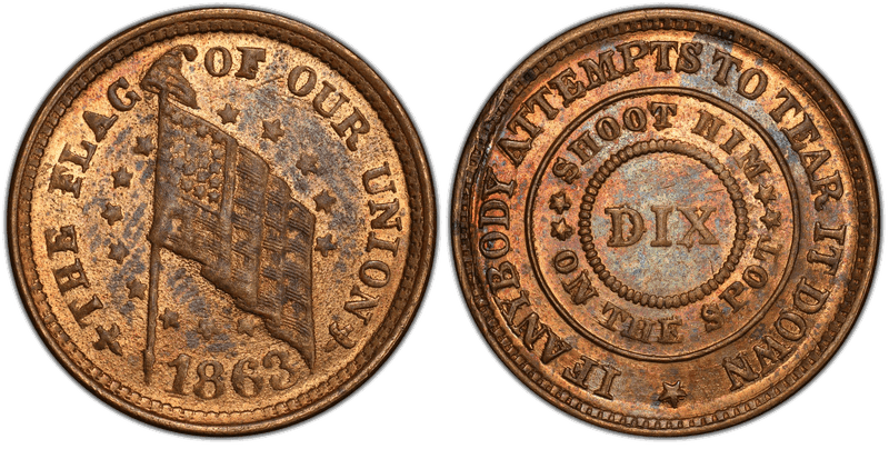 (1863) Brass Civil War Patriotic Token F-203/413b, The Flag Of Our Union