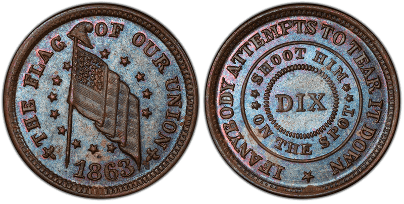(1863) Copper Civil War Patriotic Token F-204/413a, The Flag of Our Union