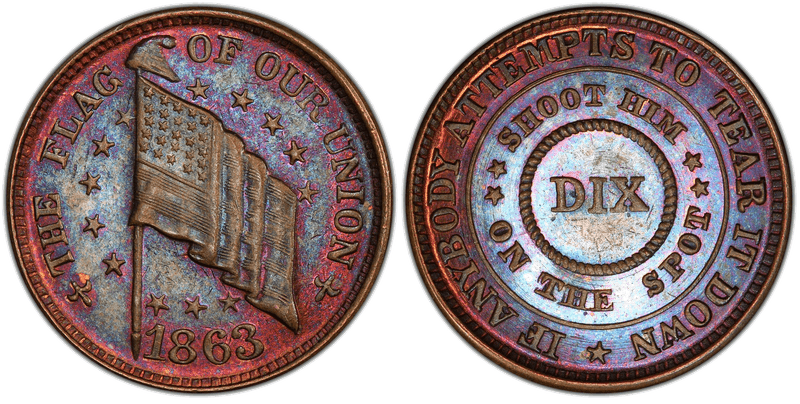 (1863) Copper Civil War Patriotic Token F-205/411a, The Flag Of Our Union