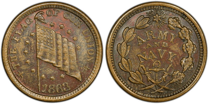 (1863) Brass Civil War Patriotic Token F-207/325b, The Flag of Our Union