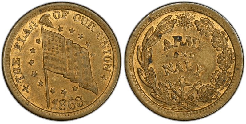 (1863) Brass Civil War Patriotic Token F-207/327b, The Flag of Our Union