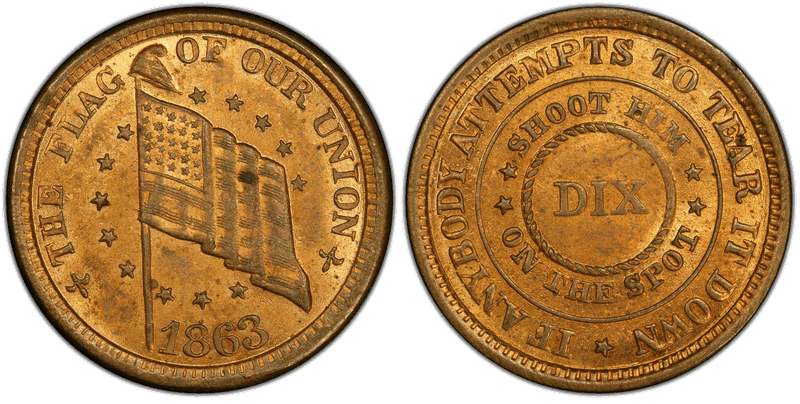 (1863) Brass Civil War Patriotic Token F-207/409b, The Flag of Our Union