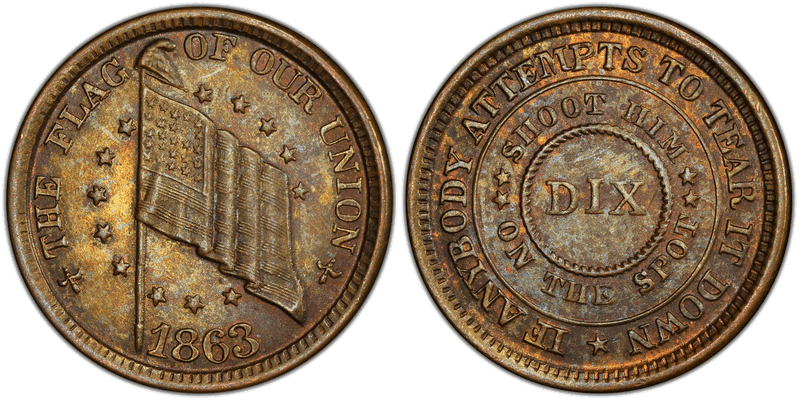 (1863) Civil War Patriotic Token F-207/410a, Flag of Our Union
