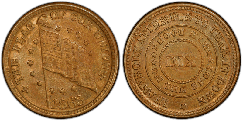 (1863) Copper Civil War Patriotic Token F-207/412a, The Flag of Our Union