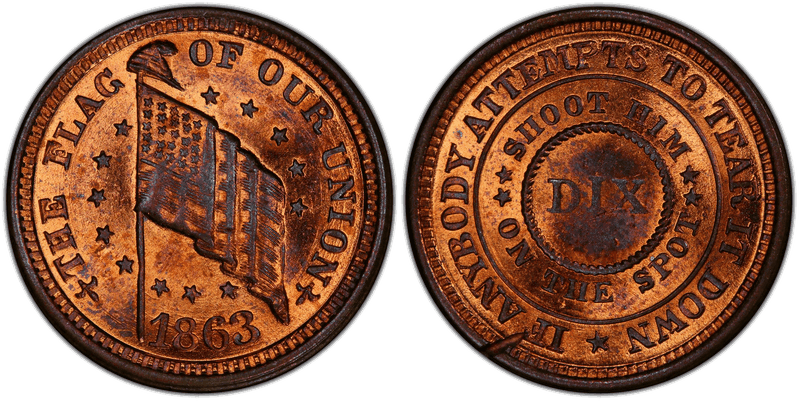 (1863) Copper Civil War Patriotic Token F-208/410a, The Flag of Our Union