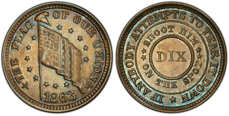 (1863) Civil War Patriotic Token F-208/410a, The Flag of Our Union
