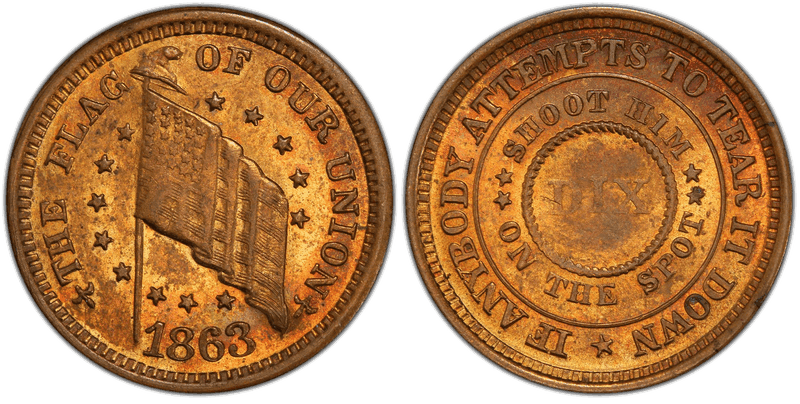(1863) Brass Civil War Patriotic Token F-209/410b, The Flag Of Our Union