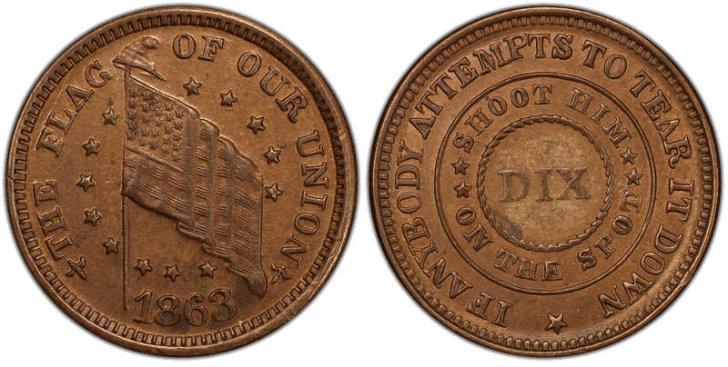 (1863) Brass Civil War Patriotic Token F-209/412, The Flag of Our Union