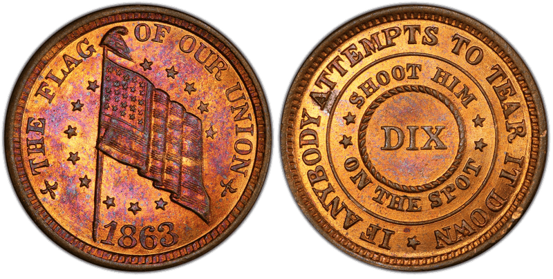 (1863) Copper Civil War Patriotic Token F-209/414a, Shoot on the Spoot