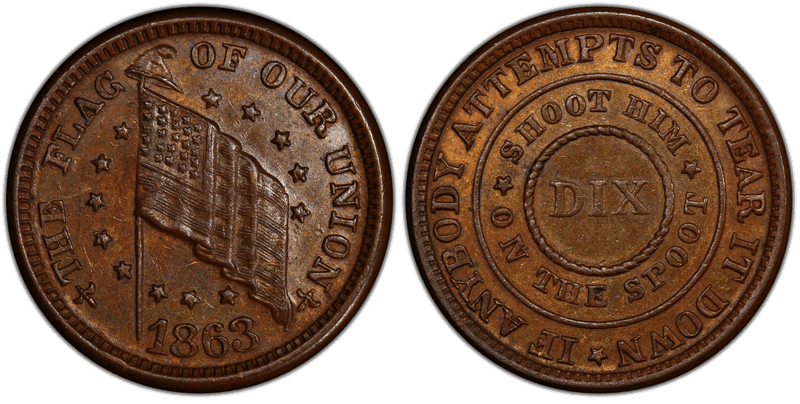 (1863) Civil War Patriotic Token F-209/414a, Shoot on the Spoot