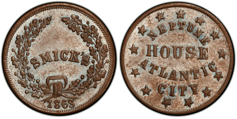(1863) Copper Civil War Store Card F-20A-2a, Smick's NJ