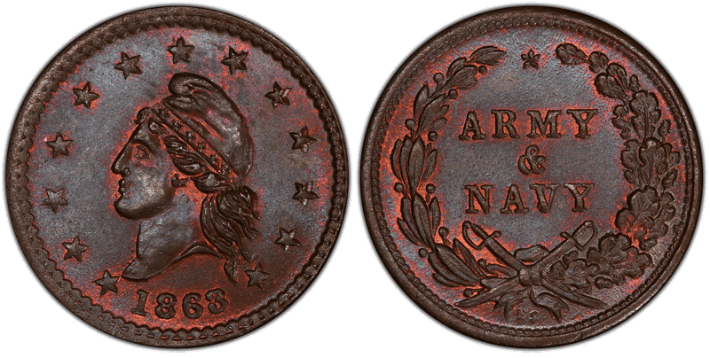 (1863) Copper Civil War Patriotic Token F-20/303a, Army & Navy