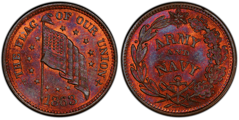(1863) Civil War Patriotic Token F-210/323a, The Flag of Our Union