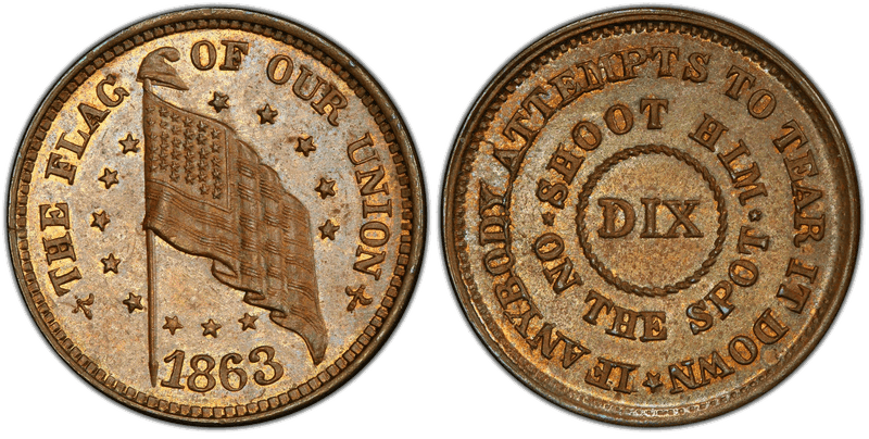 (1863) Civil War Patriotic Token F-210/415a, Flag of Our Union
