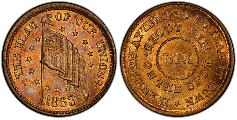 (1863) Brass Civil War Patriotic Token F-210/416b, The Flag of Our Union