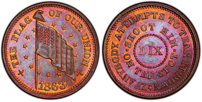 (1863) Copper Civil War Patriotic Token F-212/415a, The Flag Of Our Union