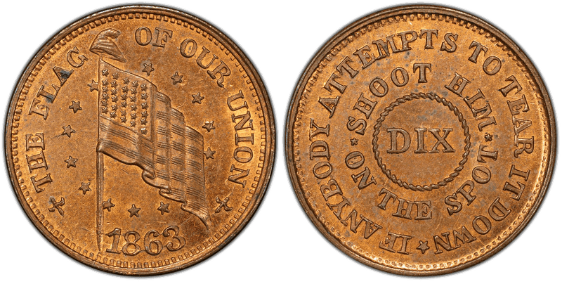 (1863) Brass Civil War Patriotic Token F-212/415b, The Flag Of Our Union