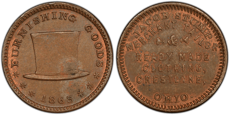 (1863) Copper Civil War Store Card F-215A-1a, Jacob Stump OH