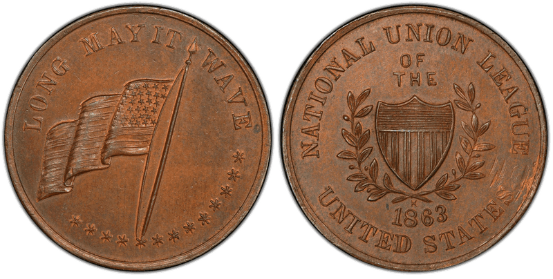 (1863) Copper Civil War Patriotic Token F-217/479a, Long May It Wave