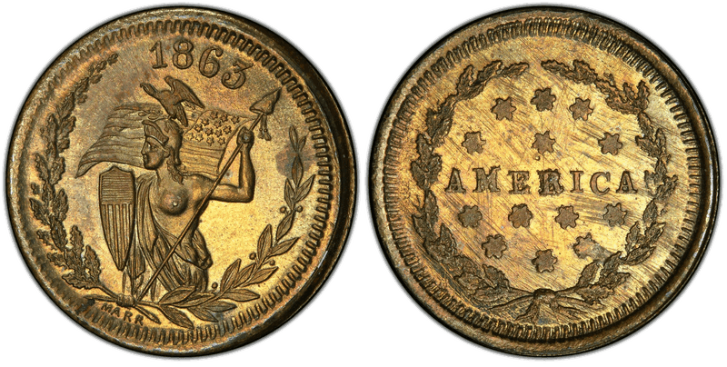 (1863) Brass Civil War Patriotic Token F-218/417b, America