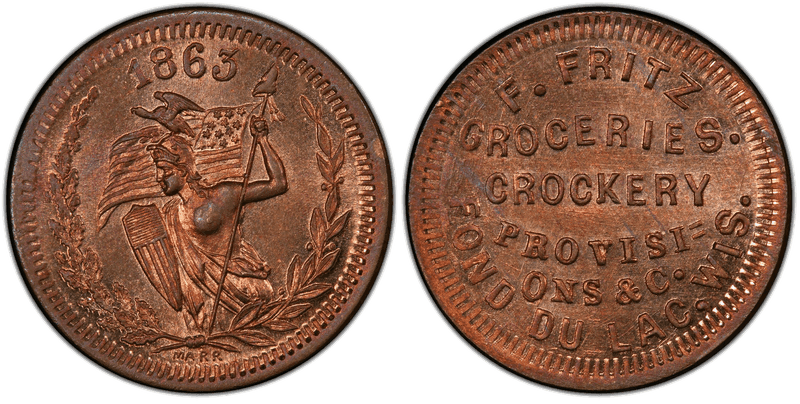 (1863) Copper Civil War Store Card F-220E-3d, F. Fritz WI