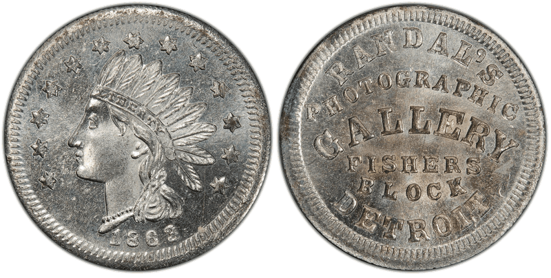 (1863) Zinc Civil War Store Card F-225BG-3i, Randal's MI