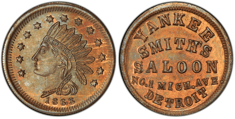 (1863) Copper Civil War Store Card F-225BV-3a, Yankee Smith's MI
