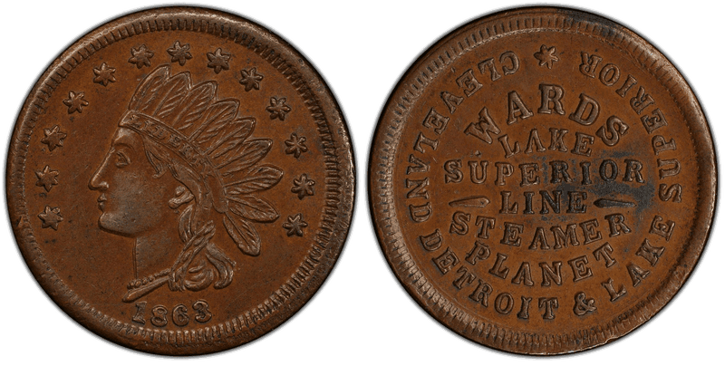 (1863) Copper Civil War Store Card F-225CJa-1a, Wards MI