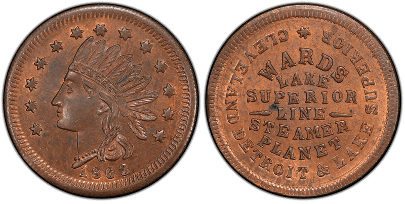 (1863) Copper Civil War Store Card F-225CJa-2a, Wards Lake Superior Line MI