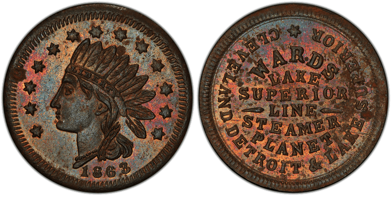 (1863) Copper Civil War Store Card F-225CJa-2a, Wards MI